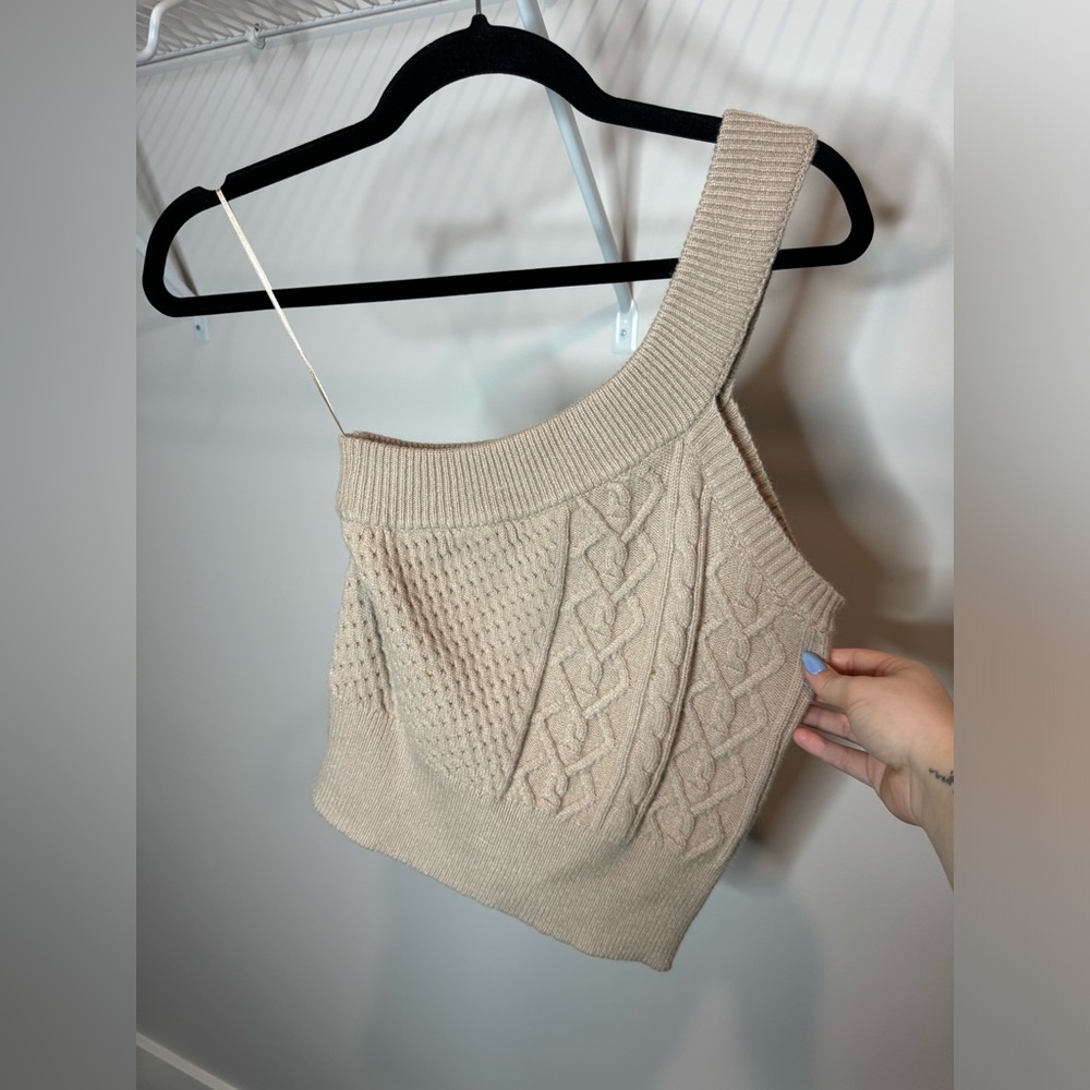 Bohme Beige One-Shoulder Knit Top